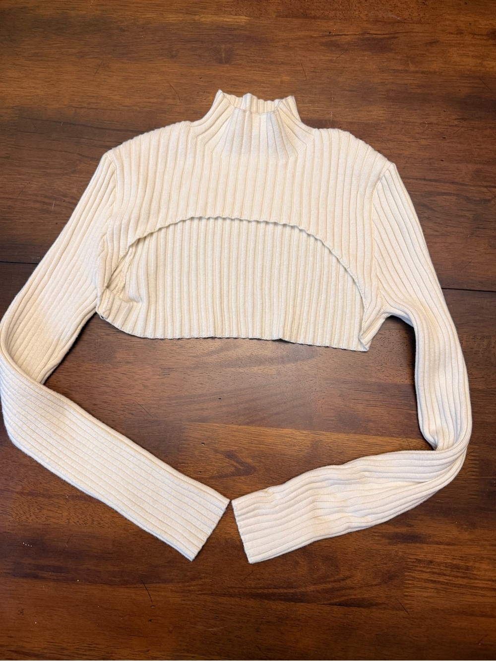 PrettyGarden Cropped Rib-Knit Mock Neck Top in Cream